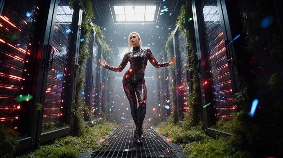 Viktoria Dots en una escena de realidad mixta donde el cuerpo y el código se fusionan