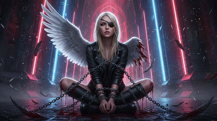 Ilustración conceptual del algoritmo de Google observándose a sí mismo entre cables y datos