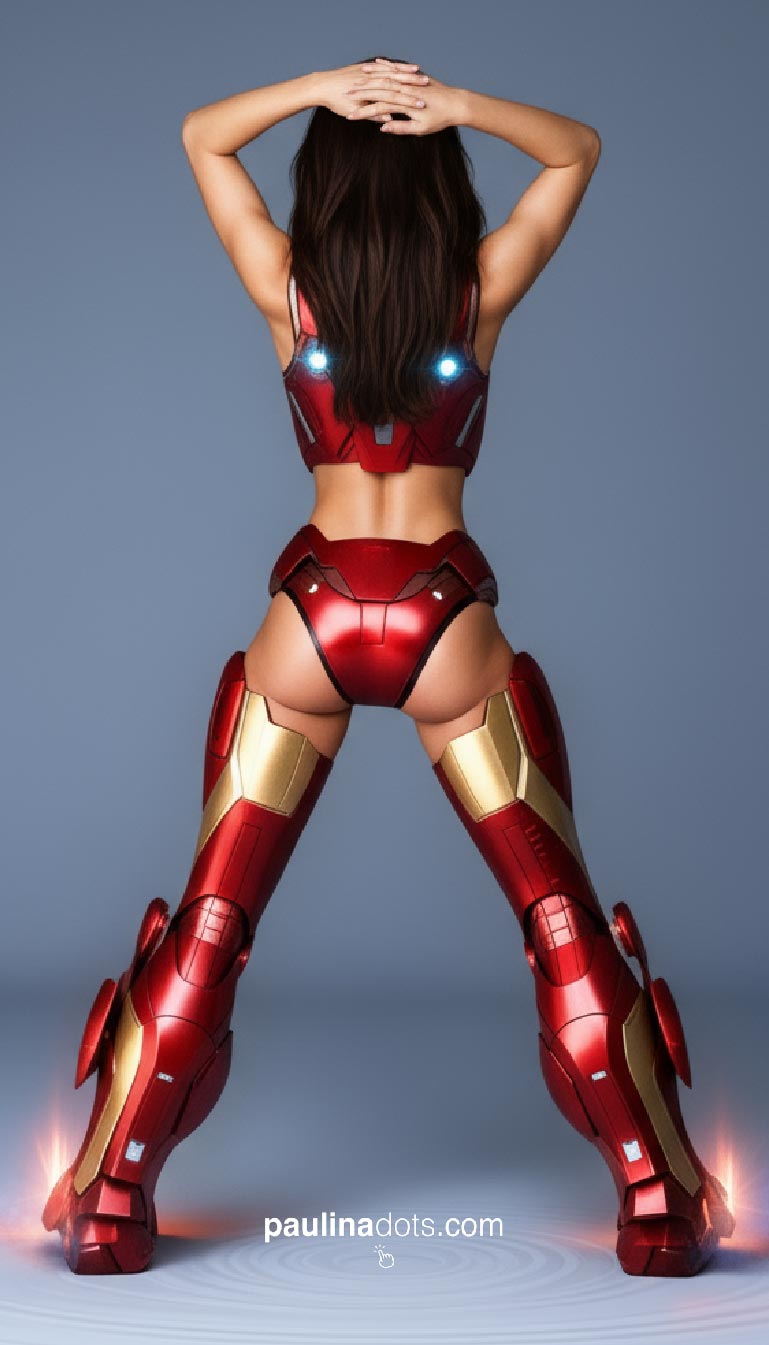 Paulina Dots en posición de ataque, apuntando con el repulsor