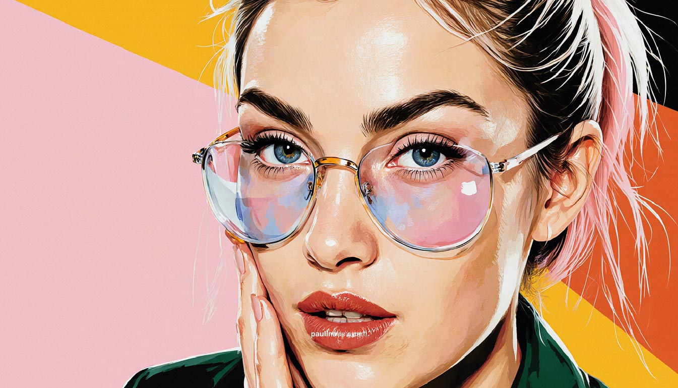 Figura de Paulina Dots con mangas translúcidas abiertas: gesto teatral y composición editorial.