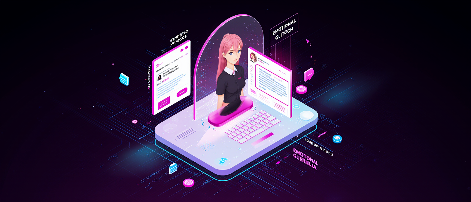 Paulina diseñando una influencer digital en consola glitch pop