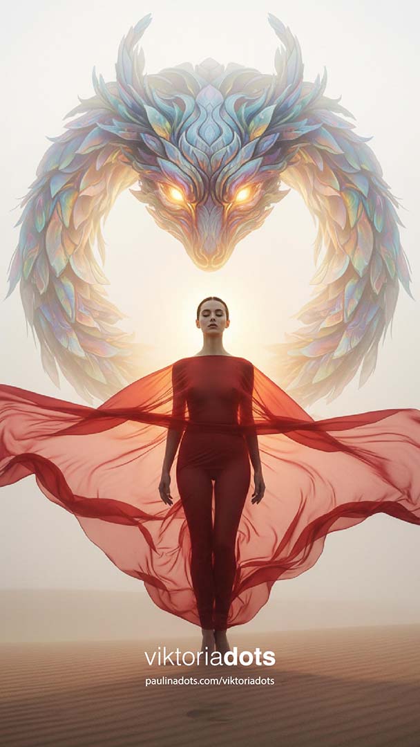 Viktoria Dots 2030: Tres guardianas doradas en ciudad cyberpunk con robots IA, visión Sam Altman superinteligencia 2030