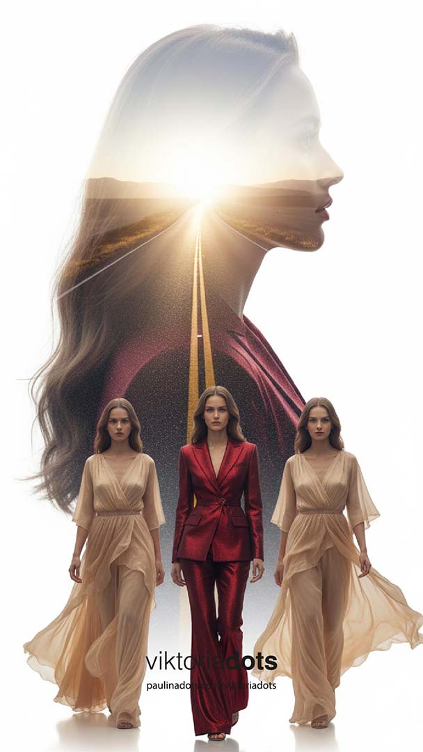 Viktoria Dots 2030: Dragón ouroboros y mujer en utopía sin pobreza, fusión Elon Musk Sam Altman IA post-escasez 2030